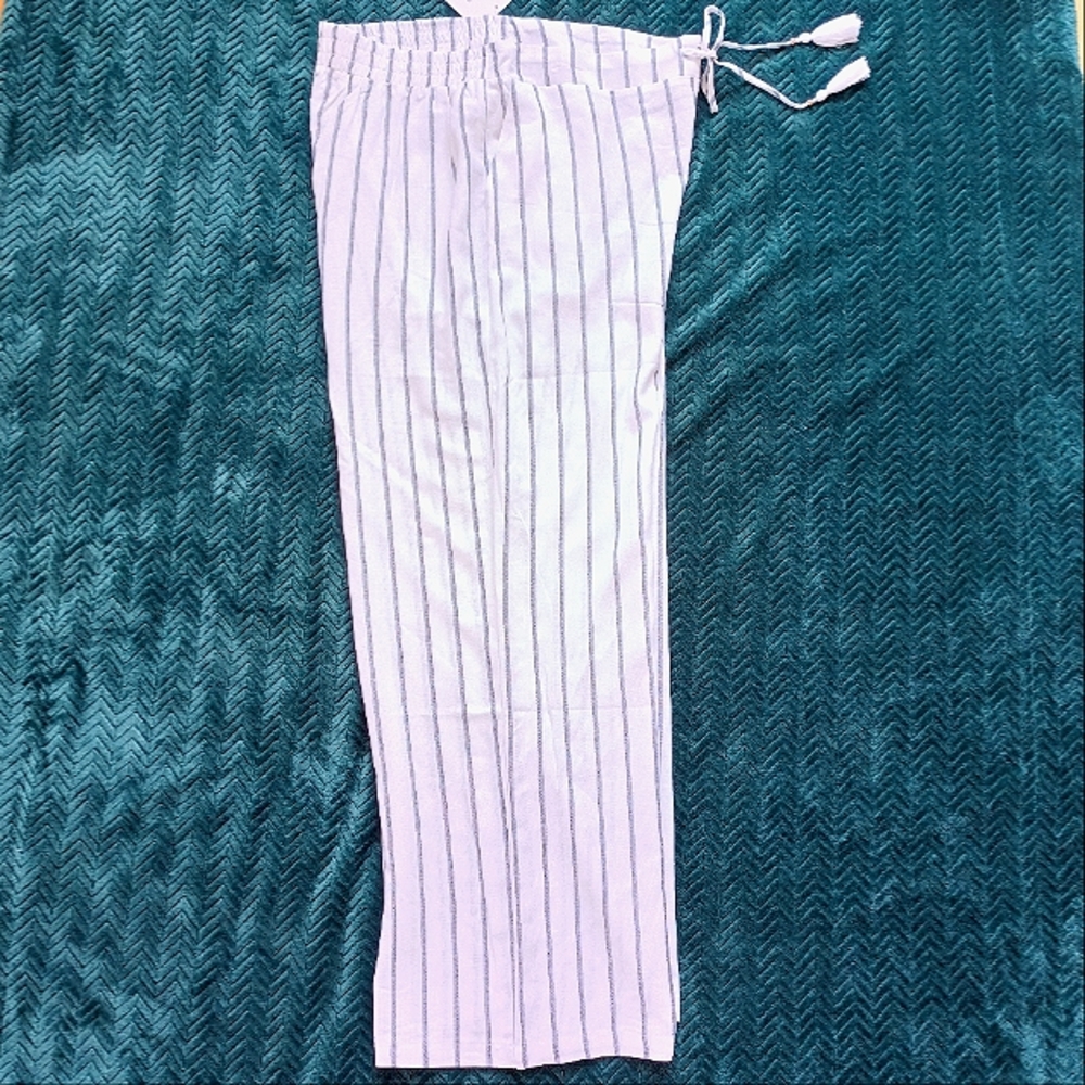 NWT Ellen Tracy High Rise Linen Blend Wide Leg Pant Drawstring Tassel‎ Pockets L - Picture 10 of 17